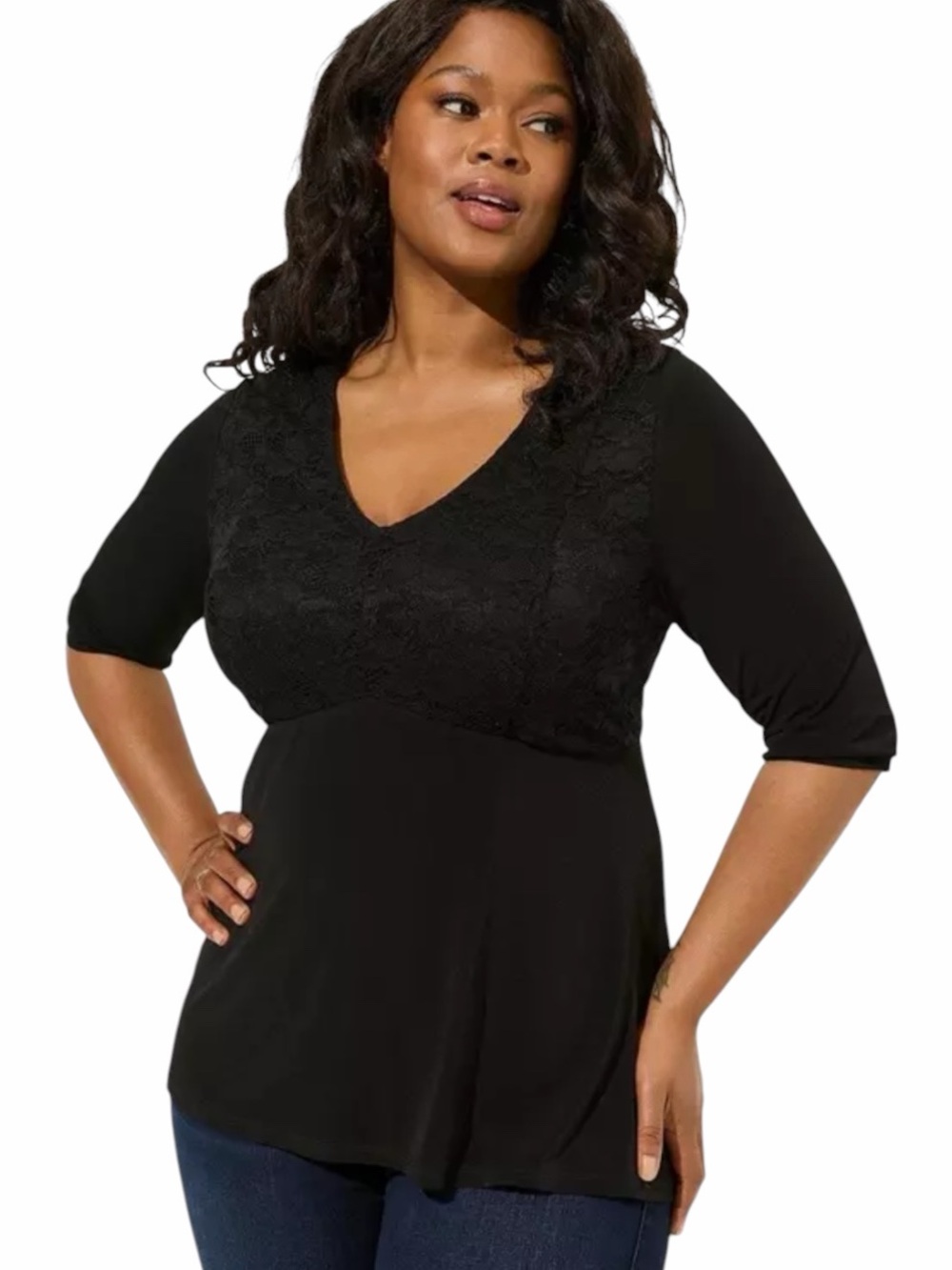 Torrid Women’s Studio Knit Lace V-Neck Babydoll Top Black Size 6X NEW/NWT